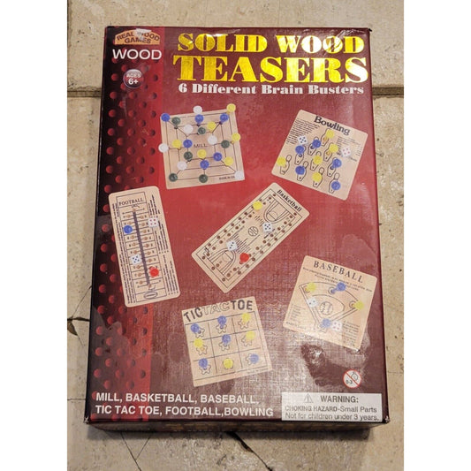 Real Wood Games - Solid Wood Teasers 6 Different Brain Busters - Baseball & More