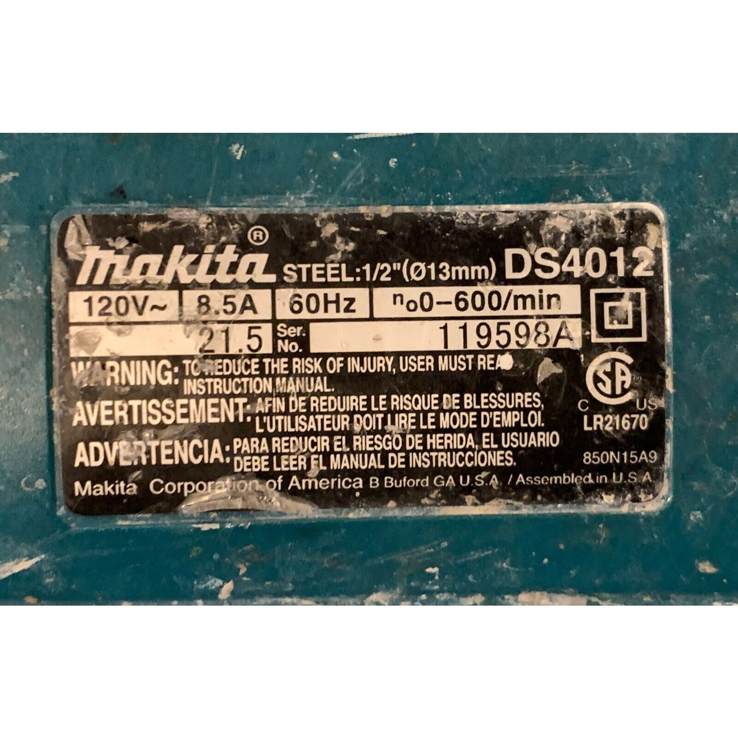 MAKITA DS4011 1/2" 8.5 AMP KEYED ELECTRIC HEAVY DUTY D-HANDLE DRILL USA