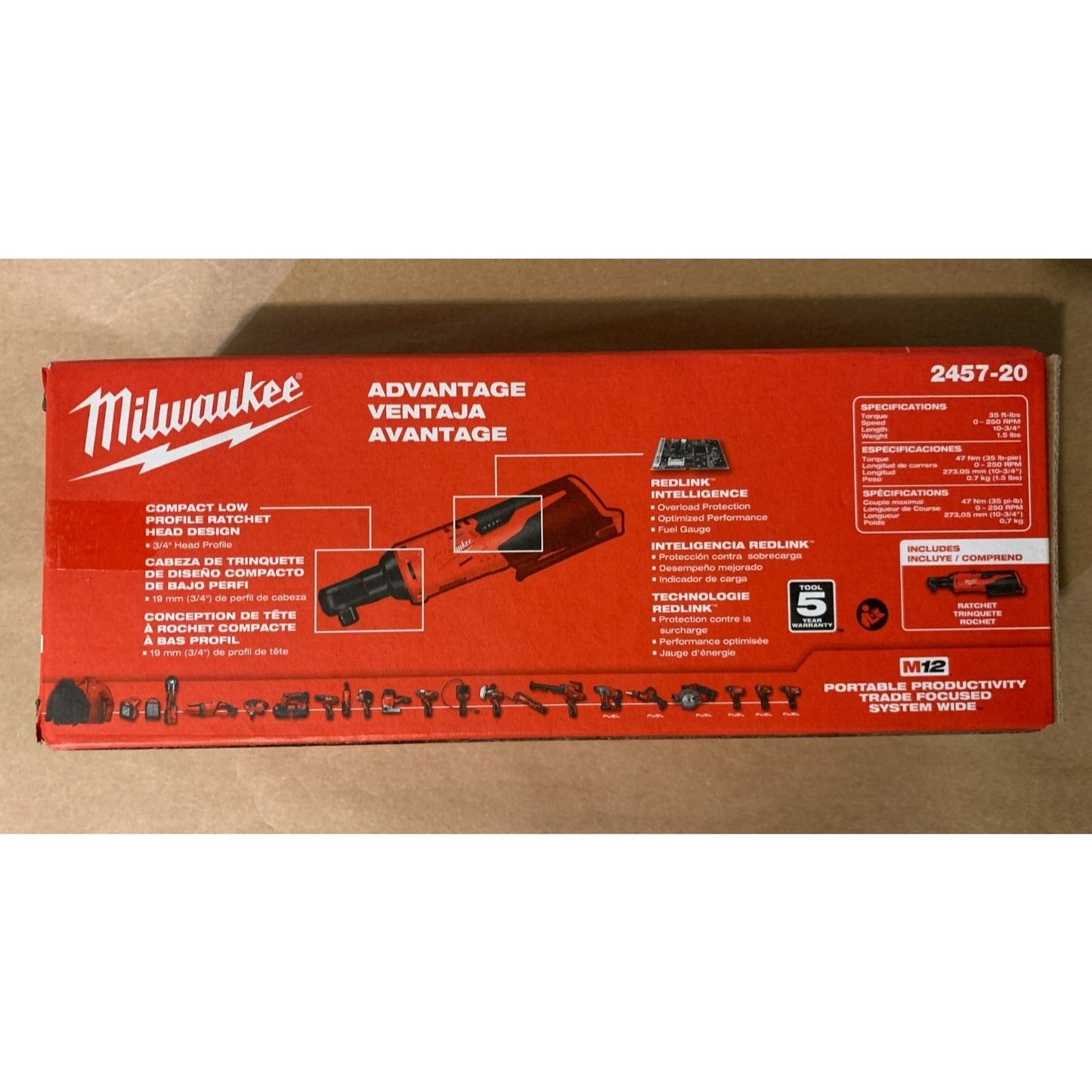 Milwaukee 2457-20 M12 12V 3/8" Inch Cordless Ratchet (Tool Only)