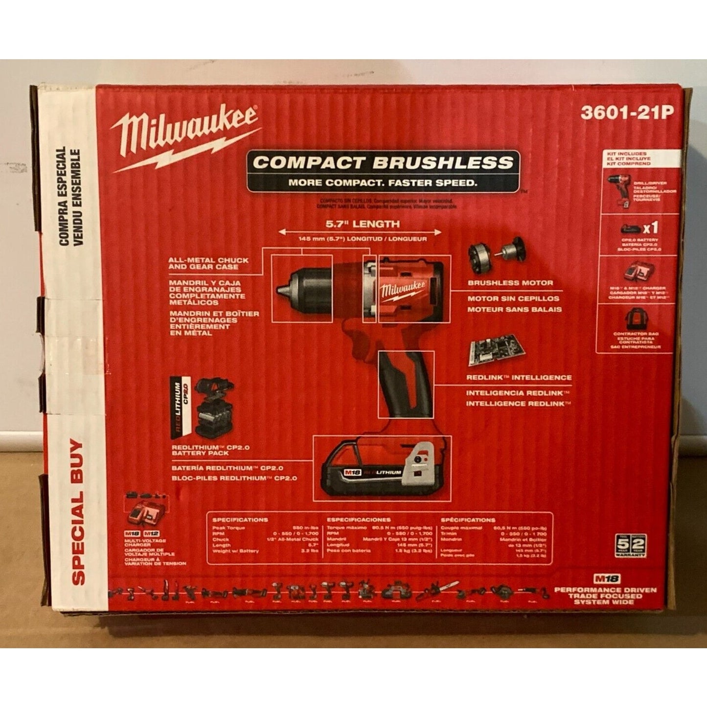 M18 18V Lithium-Ion Brushless Cordless 1/2 In. Compact Drill/Driver w Tool Bag