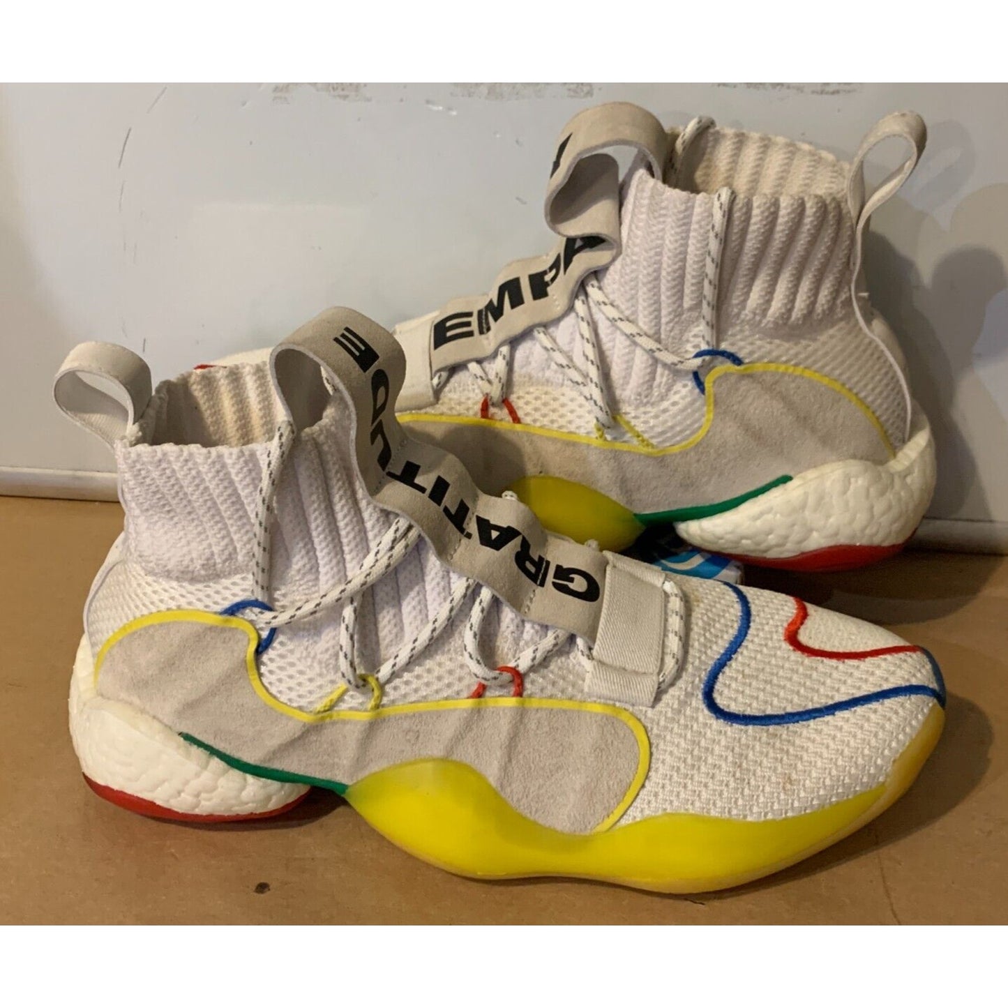 Adidas Crazy BYW LVL X Pharrell Williams HU White Mens Basketball Shoes Sz. 10.5