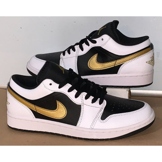 Nike Air Jordan 1 Low Shoes White Metallic Gold Black 553558-172 Men's 9