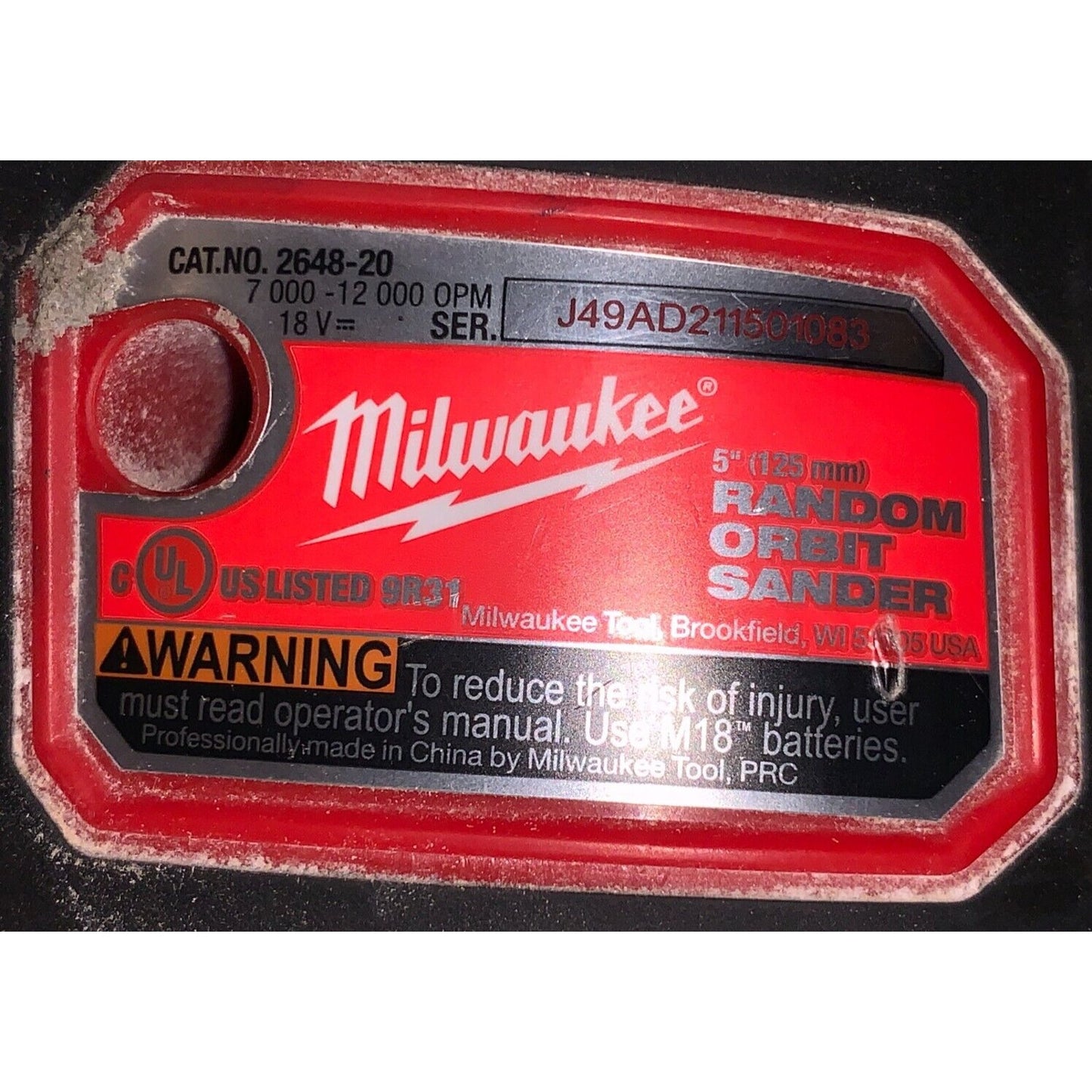 Milwaukee 2648-20 M18 7000-12000 OPM Variable Speed 5" Random Orbit Sander