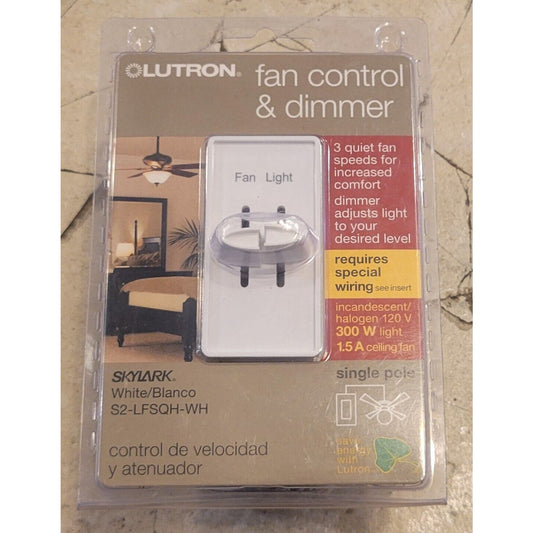 Lutron Fan Control & Dimmer 3 Quiet Speed White S2-LFSQH-WH Single Pole