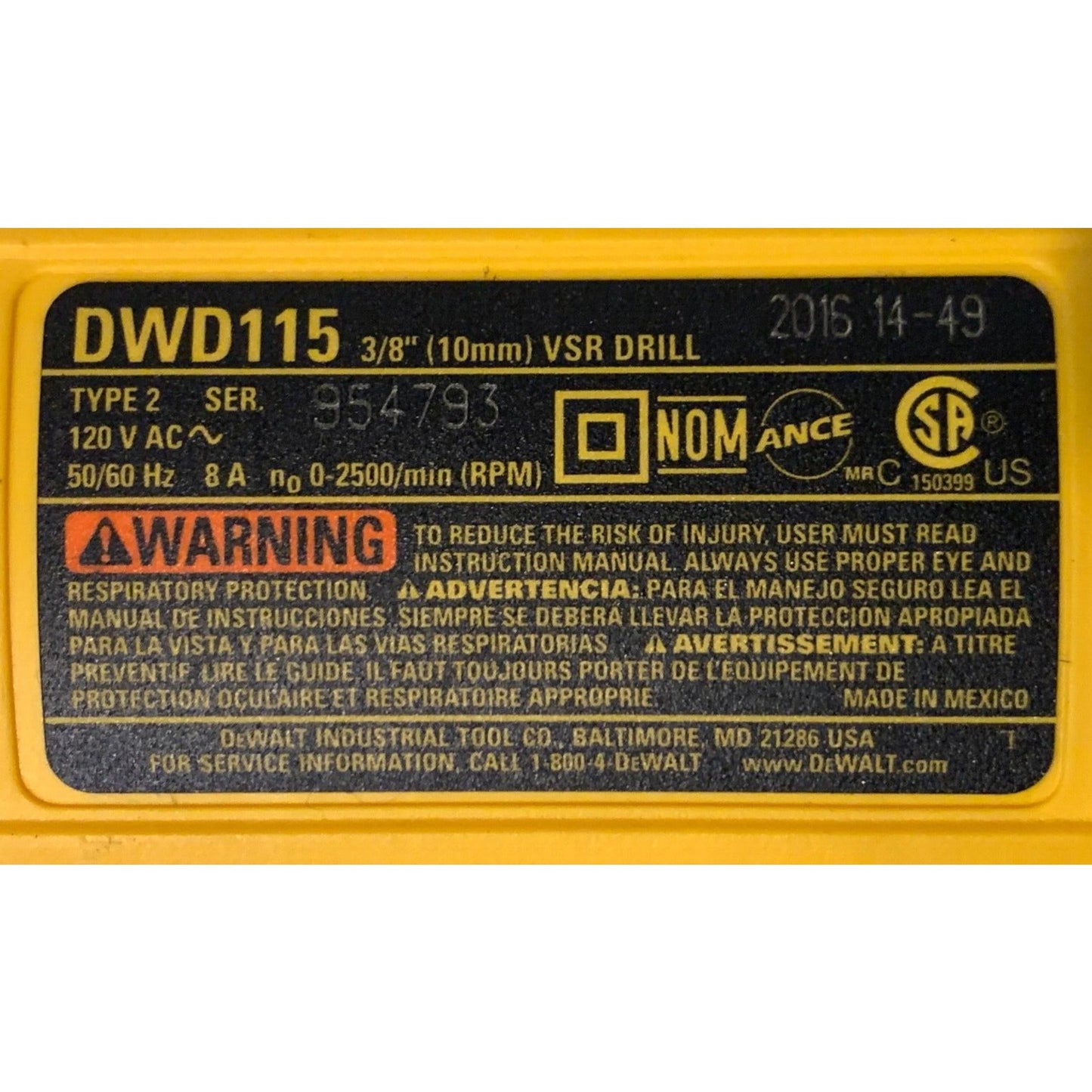 DEWALT DWD115 3/8-inch 8 Amp VSR Mid-Handle Electric Corded Drill w/ Case