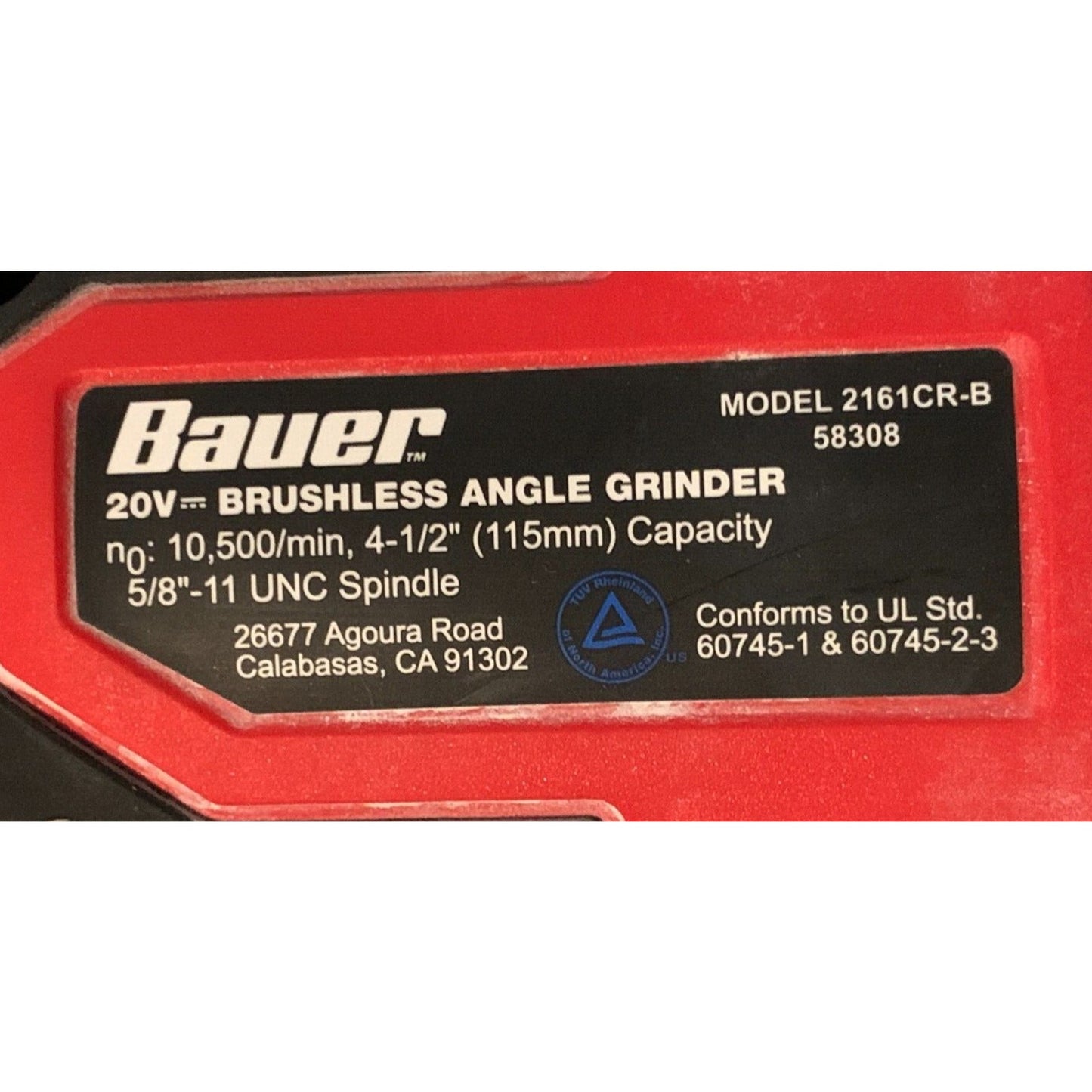 BAUER 20V Brushless Cordless 4-1/2 in. Slide Switch Angle Grinder w/ Battery