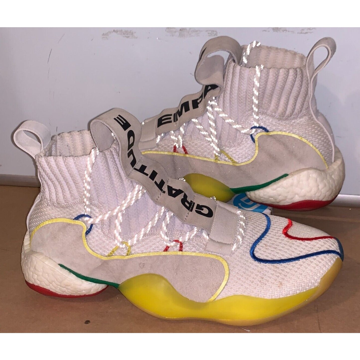 Adidas Crazy BYW LVL X Pharrell Williams HU White Mens Basketball Shoes Sz. 10.5