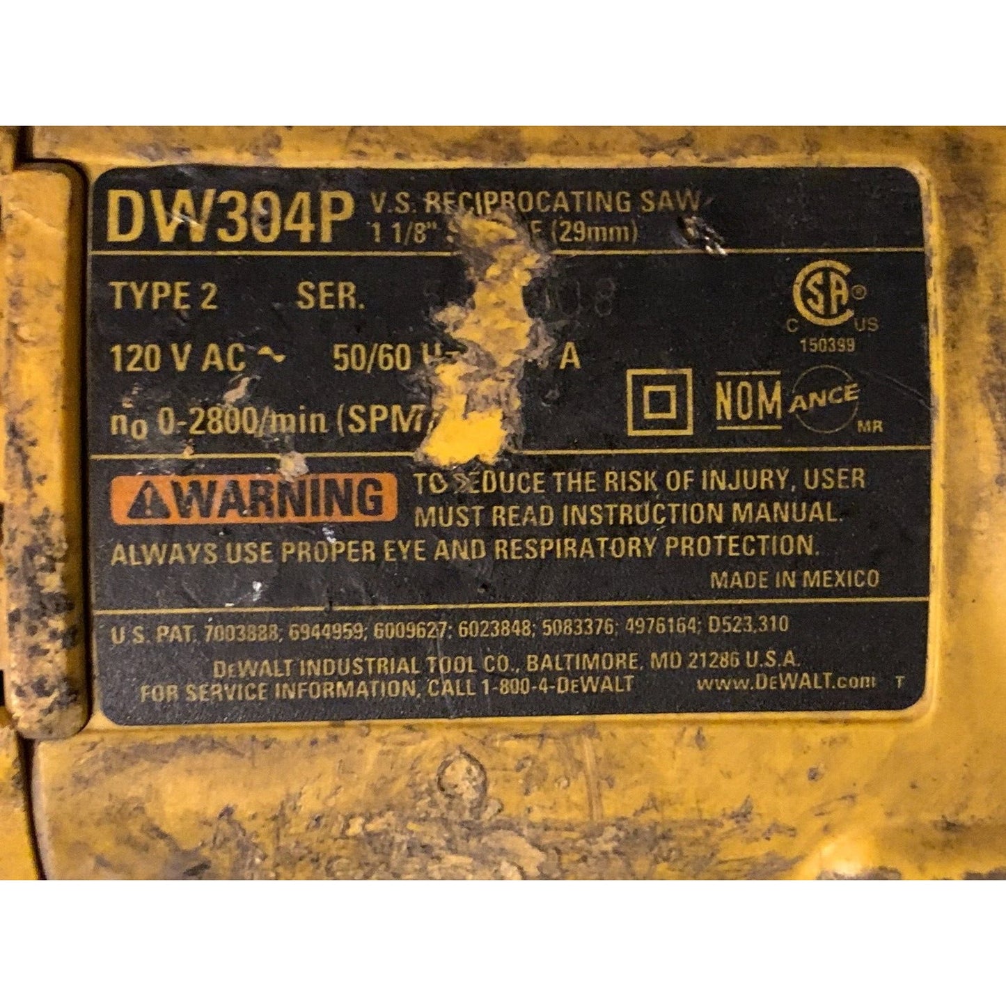 DeWALT DWE304 10-Amp Reciprocating Saw - Yellow