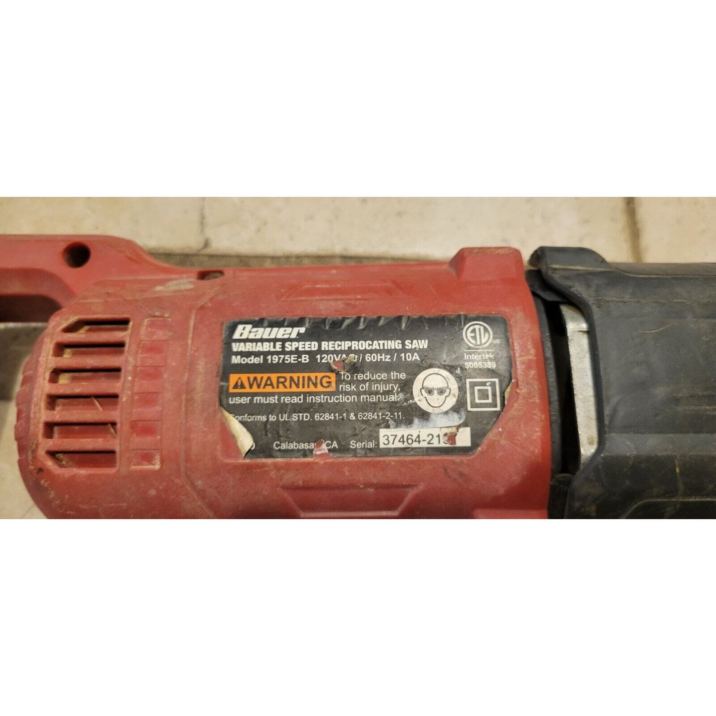 Bauer 1975E-B Variable Speed Corded 10 AMP 120 V Red Electric Reciprocating Saw