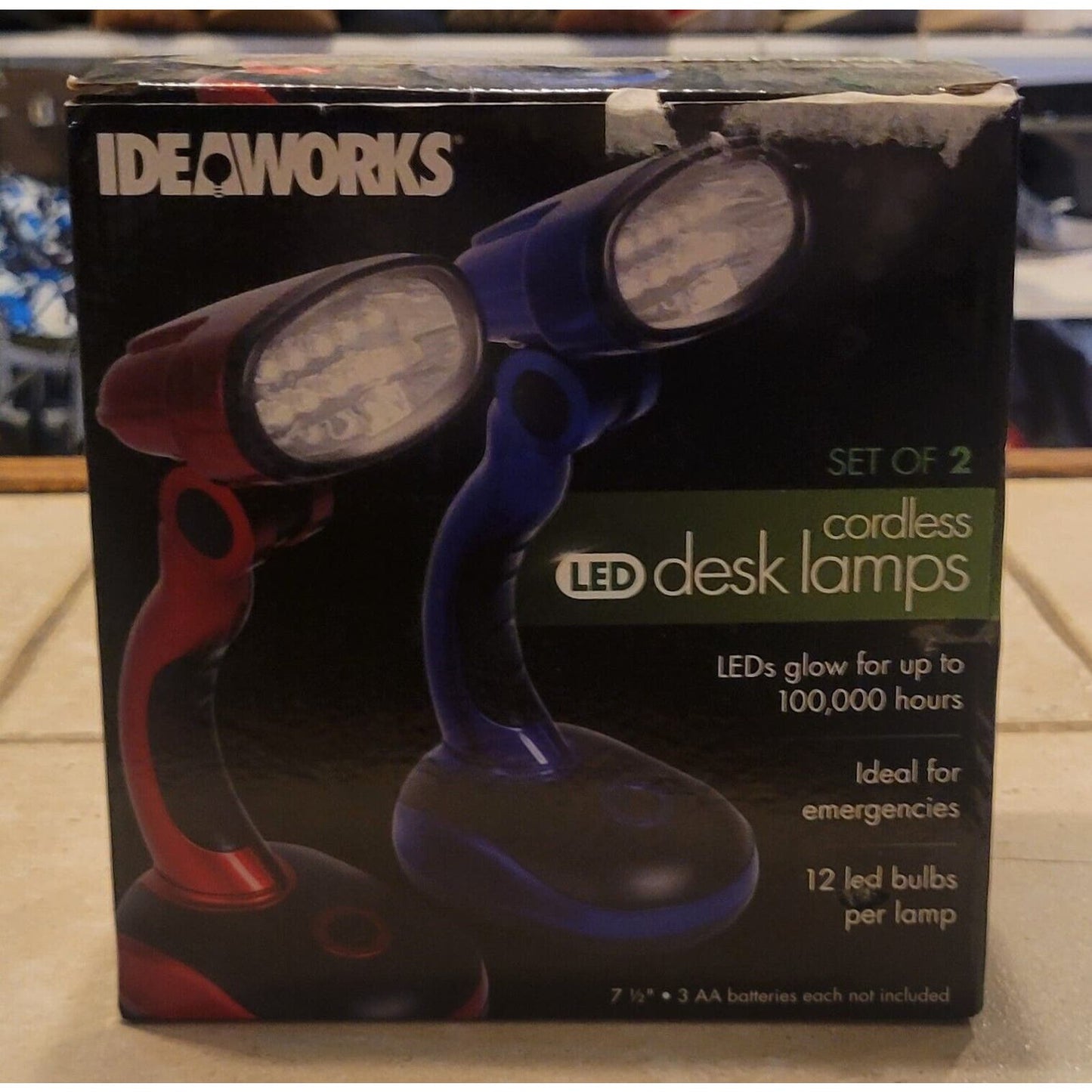 Set of 2 Cordless Desk Lamps 12 LED Bulbs Per Lamp 7.5" Head Pivots Ideaworks